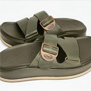 Chaco Leather Townes Slide Sandals in Olive Green